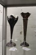 Two bud vases, one silver, one plate silver (2)