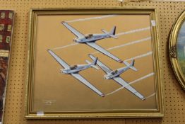 Frank Hatton Skyhawks flying in formation acrylic on board