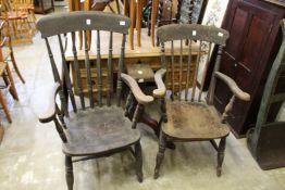 Two stickback Windsor chairs and a tripod table