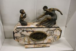 An Art Deco alabaster mantle clock