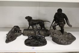 A small collection of Animalier type bronze and bronzed figure groups