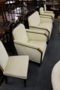 A good Art Deco/Art Deco design forties upholstered lounge suite comprising two seater settee,