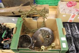 A pair of brass taper sticks and other items