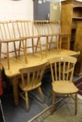 Three beech kitchen chairs and a set of four stick back kitchen chairs