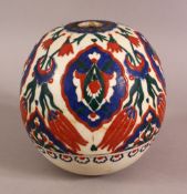 A TURKISH IZNIK POTTERY DECORATED MOSQUE BALL HANGING - 15CM