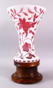A LARGE DECORATIVE BOHEMIAN CUT GLASS FLORAL VASE, the large vase with floral decoration in pin
