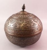 A GOOD 17TH CENTURY PERSIAN TINNED COPPER CALLIGRAPHIC BOWL & COVER - SIGNED MOHAMMAD HERAVI, the
