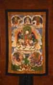 A FINE 18TH/19TH CENTURY TIBETIAN THANKA, depicting hindu gods, unframed, 100cm x 62cm.