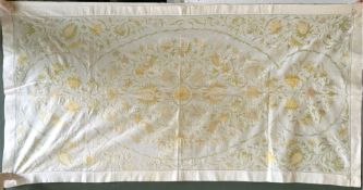 A BENGAL SILK EMBROIDERED RUNNER, 20th Century, 3ft 6ins x 2ft 7ins.