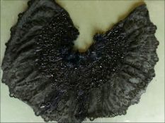 A BLACK BEADED LACE COLLAR, a coronation handkerchief, an Indian fan, and other items.