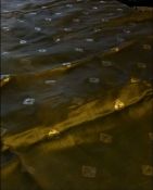 AN INDIAN OLIVE GREEN GROUND SILK SHAWL, 20th Century, with gilt thread diamond shaped embroidered