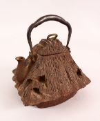AN UNUSUAL JAPANESE CAST IRON TETSUBIN / KETTLE, overall 19cm including handle.