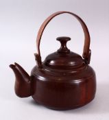 A GOOD CHINESE CARVED WOOD POSSIBLY HUANGHUALI / ZITAN TEA POT & COVER, the close knit grain dense