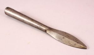 AN INDIAN STEEL SPEARHEAD, with traces of engraved script - possibly Sikh, 25cm long.