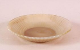 A FINE INDIAN CARVED WHITE JADE PETAL FORMED DISH, with ribbed body to simulate petal, 13cm