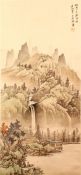 A CHINESE PAINTED HANGING SCROLL - LANDSCAPE - the painting depicting a native landscape scene