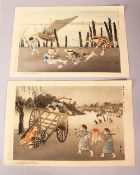 SHOUN YAMAMOTO 1870-1965, 'Children's Plays', date: 1907, two pieces, 35cm x 23cm, (2).