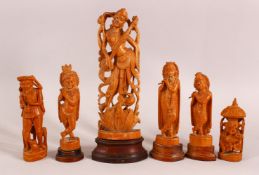 A MIXED LOT OF CARVED WOODEN INDIAN GOD / GODDESS FIGURES - The largest 28cm high down to 12cm