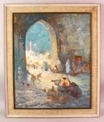 OIL ON BOARD PAINTING - ISLAMIC ORIENTALIST - Framed, the lower section signed 