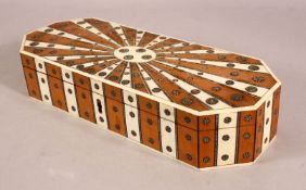 A GOOD INDIAN INLAID VIZAGAPATAM LIDDED BOX - with inlaid bone and micro mosaic style work 29cm wide
