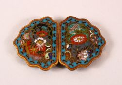 A FINE JAPANESE MEIII PERIOD CLOSIONNE BELT BUCKLE - in two parts - decorated with native displays
