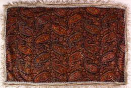 A 19TH CENTURY KASHMIR SHAWL FRAGMENT, with tassel, 107cm x 64cm