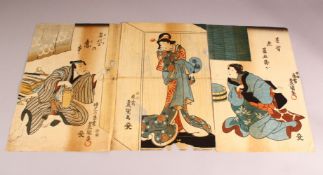 A COLLECTION OF MID 19TH CENTURY JAPANESE WOODBLOCK PRINTS, comprising two triptychs of Kabuki