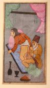 FOUR INDIAN EROTIC MINIATURE PAINTINGS, mounted but unframed, largest image 24cm x 14cm.