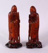 A PAIR OF 19TH CENTURY CHINESE CARVED BOXWOOD FIGURES OF SHOU LAO, the figures possibly boxwood,
