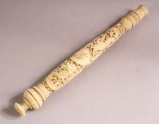 A 19TH CENTURY CHINESE CANTON CARVED IVORY PARASOL HANDLE