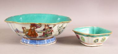 TWO 19TH CENTUYR CHINESE FAMILLE ROSE PORCELAIN BOWLS - The larger decorated with scenes of