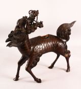 A GOOD 19TH CENTURY CHINESE BRONZE CENSER OF A KYLINN - in a striding pose looking back, the back