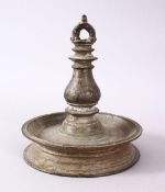 A GOOD INDIAN BRONZE OIL LAMP, Signed and dated to the central section, 17cm high x 13.5cm