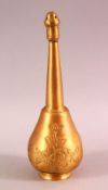 A TURKISH OTTOMAN GILDED COPPER ROSE WATER SPRINKLER, with chased floral decoration, 21cm