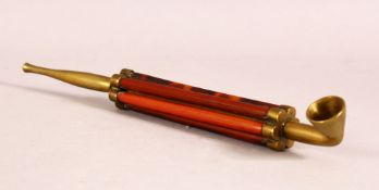 A 19TH / 20TH CENTURY CHINESE BAMBOO & METAL OPIUM PIPE - 21CM
