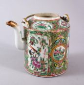 A 19TH CENTURY CHINESE CANTON FAMILLE ROSE PORCELAIN TEAPOT, decorated with panels of figures and
