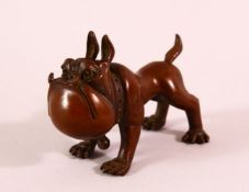 A JAPANESE BRONZE FIGURE OF A DOG - bell to collar and seal to belly, 9cm