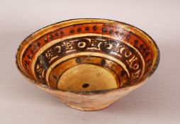 AN EARLY PERSIAN NISHAPUR POTTERY BOWL, possibly 10th Century, 12cm diameter.18cm diameter.