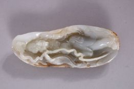 A GOOD CHINESE JADE CARVING, possibly of an immortal, 13cm x 5cm.
