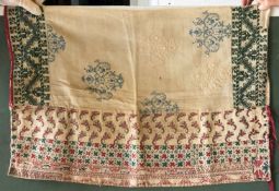 AN 18TH/19TH CENTURY GREEK / ITALIAN SILK EMBROIDERED LINEN SMALL PILLOW CASE, (alterations),