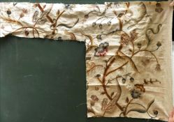 A VINTAGE CREWELWORK FABRIC FRAGMENT, Circa 1900, together with an embroidered fabric panel,