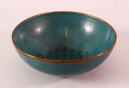 A CHINESE SONG STYLE CELADON CARVED CALLIGRAPHY BOWL - with carved and gilded calligraphy and seal