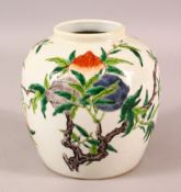 A CHINESE DOUCAI DECORATED PORCELAIN GINGER JAR - Decorate with scenes of fruiting trees - the