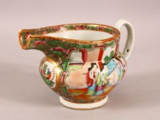 A 19TH CENTURY CHINESE CANTON FAMILLE ROSE PORCELAIN POURING JUG - with figures interior and birds