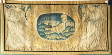 A 17TH CENTURY BRUSSELS TAPESTRY PANEL, with central panel depicting a hoopoo bird, (reduced in size