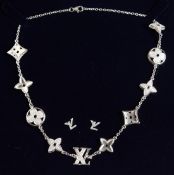 A SILVER `L V' LOGO NECKLACE AND EARRINGS