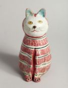 A MID 20TH CENTURY ITALIAN PAINTED TERRAACOTTA MIDEL OF A SEATED CAT. 7.5ins high