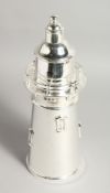 A PLATED TAPERING LIGHTHOUSE COCKTAIL SHAKER 14ins high