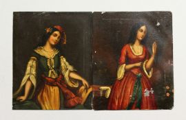 TWO 18TH CENTURY ITALIAN PORTRAITS OF YOUNG LADIES on copper panels. 3.75ins x 3ins.