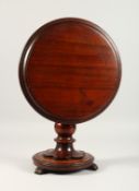 A GOOD LARGE 19TH CENTURY APPRENTICE'S TILT TOP CIRCULAR TABLE, centre columns on circular base.